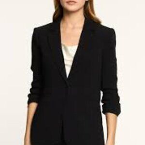 Cinq A Sept Khloe Blazer Womens 8 Black Ruched Sleeve One Button NWOT